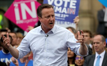 David Cameron addressing students on the campaign trail