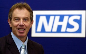 Tony Blair giving a speech at a NHS Modernisation Board Meeting in central London, 2002