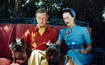 The Duke and Duchess of Windsor seated outdoors with two small dogs