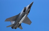 A Russian Air Force MiG-31K jet carrying a Kinzhal missile during the Victory Day military parade in Moscow in 2018
