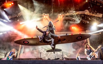 Iron Maiden performing in Sweden in 2018