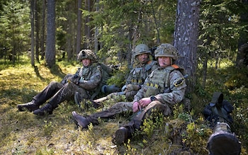 Soldiers from the Royal Welsh Battlegroup take part in maneuvers during NATO exercise operation Hedgehog on the Estonian Latvian border on Ma
