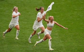 Chloe Kelly of England celebrates scoring their side's second goal