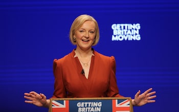 British Prime Minister Liz Truss delivers her speech during the Conservative Party's annual conference at the International Convention Centre in Birmingham
