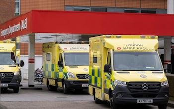 Ambulances queue up outside the A&E department of St Thomas' Hospital in London