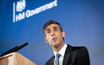 Rishi Sunak delivering his first major speech of 2023 at the Queen Elizabeth Olympic Park, east London