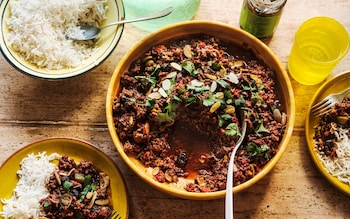 This spicy beef picadillo is perfect served with a double-carb hit of rice